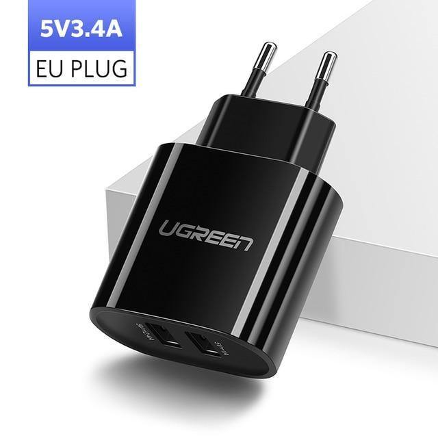 Planet Gates China / 5V3.1A EU White Ugreen USB Charger 3.4A 17W for iPhone 8 X 7 6 iPad Smart USB Wall Charger for Samsung Galaxy S9 LG G5 Dual Mobile Phone Charger