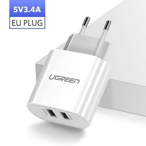Planet Gates China / 5V3.4A EU White Ugreen USB Charger 3.4A 17W for iPhone 8 X 7 6 iPad Smart USB Wall Charger for Samsung Galaxy S9 LG G5 Dual Mobile Phone Charger