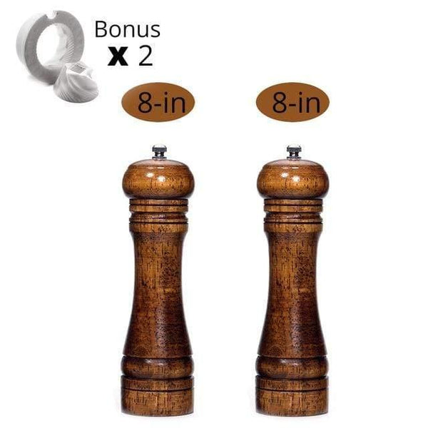 Planet Gates China / 8 and 8 inch Salt and Pepper Mills, Solid Wood Pepper Mill with Strong Adjustable Ceramic Grinder  5" 8" 10" - Kitchen Tools by Leeseph