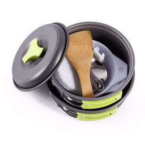 Planet Gates China 8PCS Outdoor Cooking Tools Picnic BBQ Pot Pan Plate Cup Set Stainless Steel Tableware Cutlery Camping Cookware Set