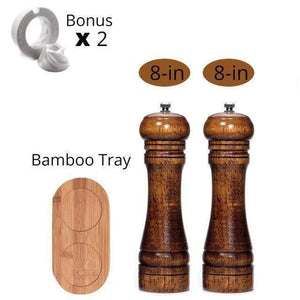 Planet Gates China / 8x2  inch and tray Salt and Pepper Mills, Solid Wood Pepper Mill with Strong Adjustable Ceramic Grinder  5" 8" 10" - Kitchen Tools by Leeseph