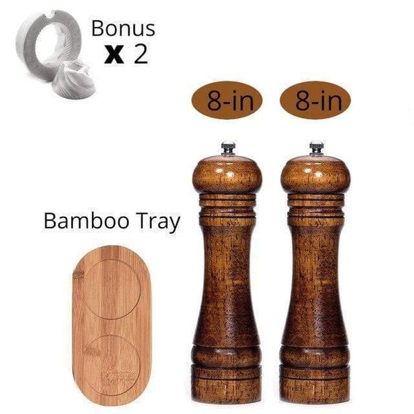 Planet Gates China / 8x2  inch and tray Salt and Pepper Mills, Solid Wood Pepper Mill with Strong Adjustable Ceramic Grinder  5" 8" 10" - Kitchen Tools by Leeseph