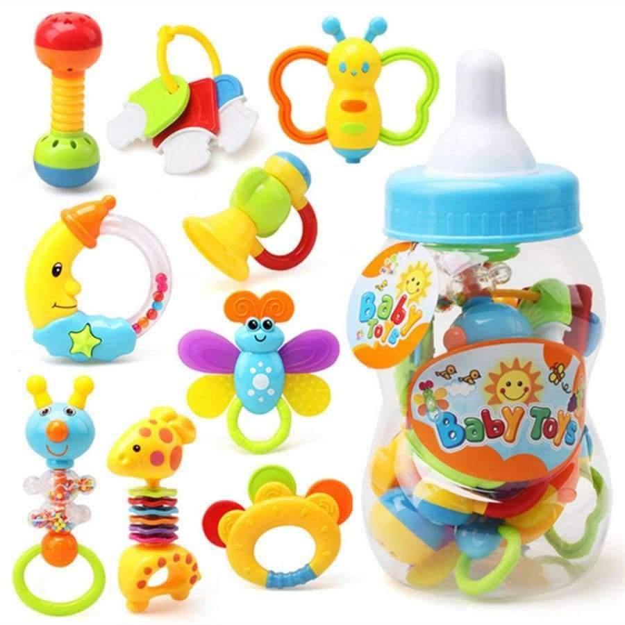 Planet Gates China 9pcs Newborn baby toy hand bell combination gift box bottle rattles bells big bottle baby wrist teeth bite bell toys Kids  toys