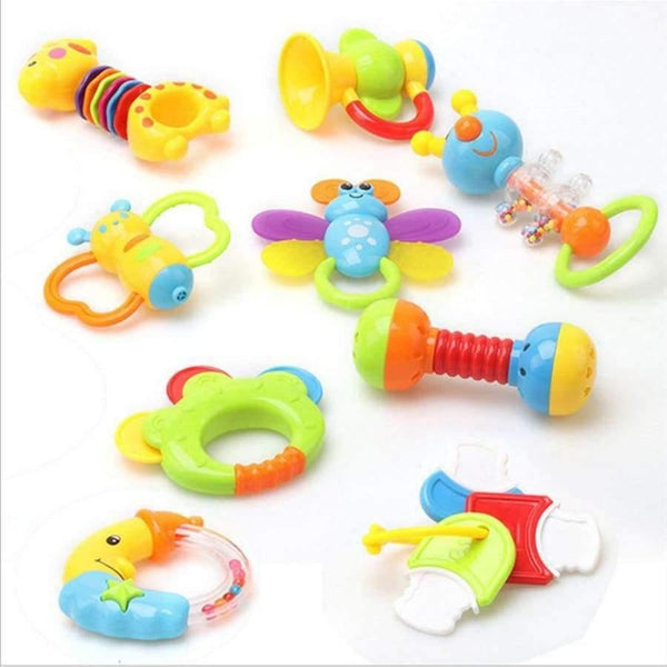 Planet Gates China 9pcs Newborn baby toy hand bell combination gift box bottle rattles bells big bottle baby wrist teeth bite bell toys Kids  toys