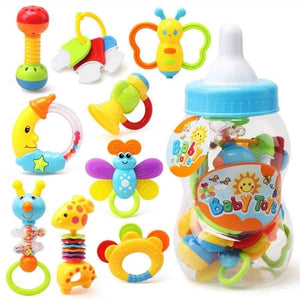 Planet Gates China 9pcs Newborn baby toy hand bell combination gift box bottle rattles bells big bottle baby wrist teeth bite bell toys Kids  toys