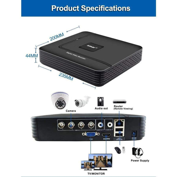 Planet Gates Китай / AU Plug Smar Система за домашна охранителна камера Аналогов самостоятелен комплект 4-канален CCTV DVR NVR AHD 4 бр. 700TVL 24 инфрачервена LED вътрешна куполна камера