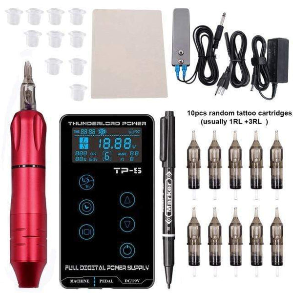 Planet Gates China / B. set 2 Tattoo Machine Kit Professional Complete Tattoo Machine Pen LCD Touch Screen Tattoo Power Cartridges for Tattoo Beginners Artist