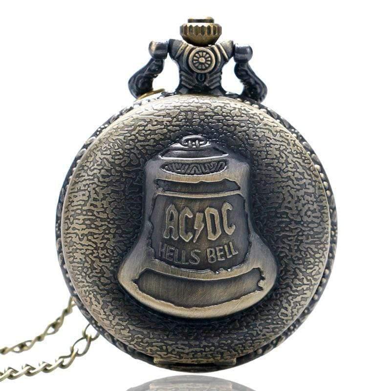 Planet Gates China Bell ACDC Pattern Quartz Pocket Watch Unisex Stainless Steel Case Arabic Numerals White Dial Necklace Chain Gifts
