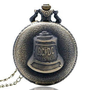 Planet Gates China Bell ACDC Pattern Quartz Pocket Watch Unisex Stainless Steel Case Arabic Numerals White Dial Necklace Chain Gifts