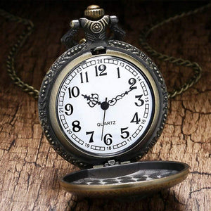 Planet Gates China Bell ACDC Pattern Quartz Pocket Watch Unisex Stainless Steel Case Arabic Numerals White Dial Necklace Chain Gifts