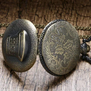Planet Gates China Bell ACDC Pattern Quartz Pocket Watch Unisex Stainless Steel Case Arabic Numerals White Dial Necklace Chain Gifts