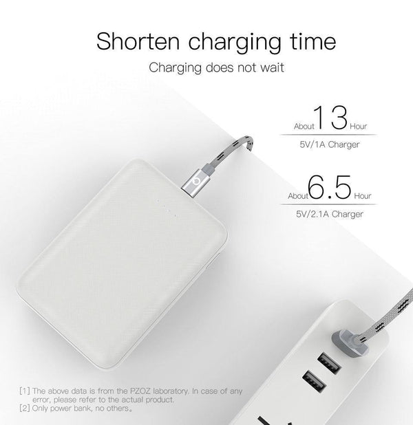 Planet Gates China / Black 10000mAh PZOZ Power Bank 10000mAh Dual USB Mobile Phone External Battery Fast Charge For iphone X xiaomi Portable Charger mini PowerBank