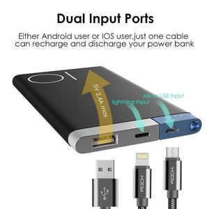 Planet Gates China / Black 10000mah ROCK 10000mAh Power Bank Portable Phone Charger Powerbank For iPhone 7 6  for Xiaomi 6 External Battery with Dual Input Ports