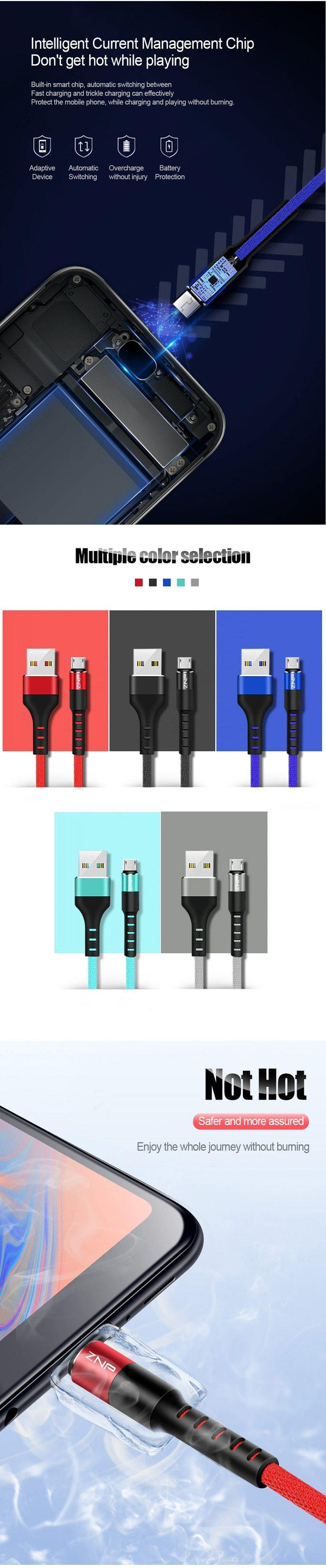 Planet Gates China / Black / 1m ZNP 1m Micro USB Cable for Xiaomi Redmi Note 5 Pro 4 LG Reversible Micro USB Charger Data Cable for Samsung S7 Mobile Phone
