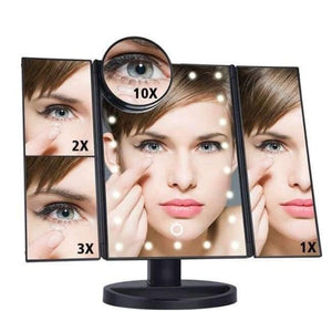 Planet Gates China / Black 22 LED Touch Screen Makeup Mirror 1X 2X 3X 10X  Magnifying Mirrors 4 in 1 Tri-Folded  Desktop Mirror Lights Health Beauty Tool