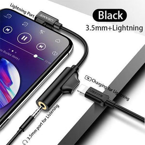 Planet Gates China / Black 3.5 and iOS Aux Audio Cable Adapter Lightning to 3.5mm audio Earphone Headphone Charging Adapter USB Cable For iPhone 7 cable Adapter