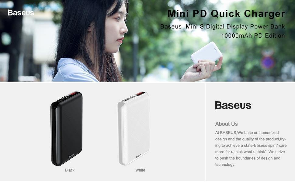 Planet Gates China / Black Baseus 10000mAh Power Bank Portable USB C PD Charging Charger 10000 mAh Powerbank For iPhone Xiaomi External Battery Poverbank