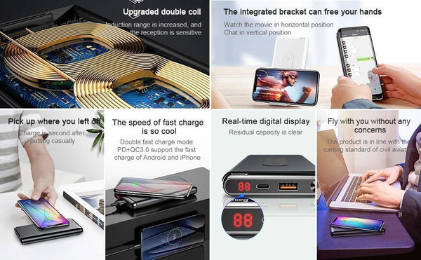 Baseus 10000mah Quick Charge 3.0 Power Bank Qi Wireless Charger Poverbank For iPhone Xiaomi mi USB C PD Fast Charging Powerbank - Planet Gates