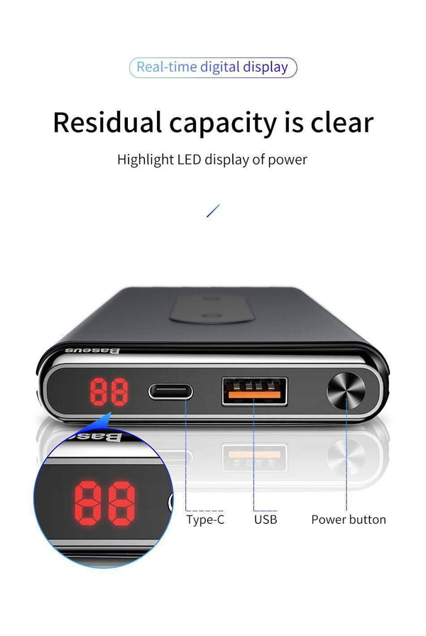 Planet Gates China / Black Baseus 10000mah Quick Charge 3.0 Power Bank Qi Wireless Charger Poverbank For iPhone Xiaomi mi USB C PD Fast Charging Powerbank