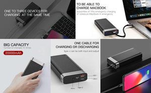 Planet Gates China / Black Baseus 20000mAh Power Bank For iPhone Huawei Powerbank USB Type C PD + Quick Charger 3.0 Fast Charging External Battery Pack