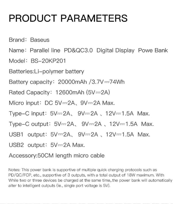 Planet Gates China / Black Baseus 20000mAh Power Bank For iPhone Huawei Powerbank USB Type C PD + Quick Charger 3.0 Fast Charging External Battery Pack