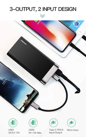 Planet Gates China / Black Baseus 20000mAh Power Bank For iPhone Huawei Powerbank USB Type C PD + Quick Charger 3.0 Fast Charging External Battery Pack