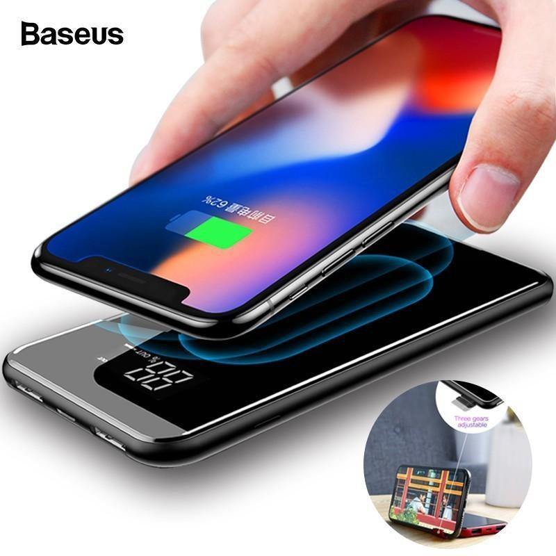 Planet Gates China / Black Baseus 8000mAh QI Wireless Charger Power Bank For iPhone XS Max Xiaomi LCD Dual USB External Battery Wireless Charging Powerbank