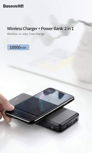 Planet Gates China / Black Baseus Qi Wireless Charger Power Bank 10000mAh 10000 mAh Poverbank External Battery Wireless Charging Powerbank For Mobile Phone