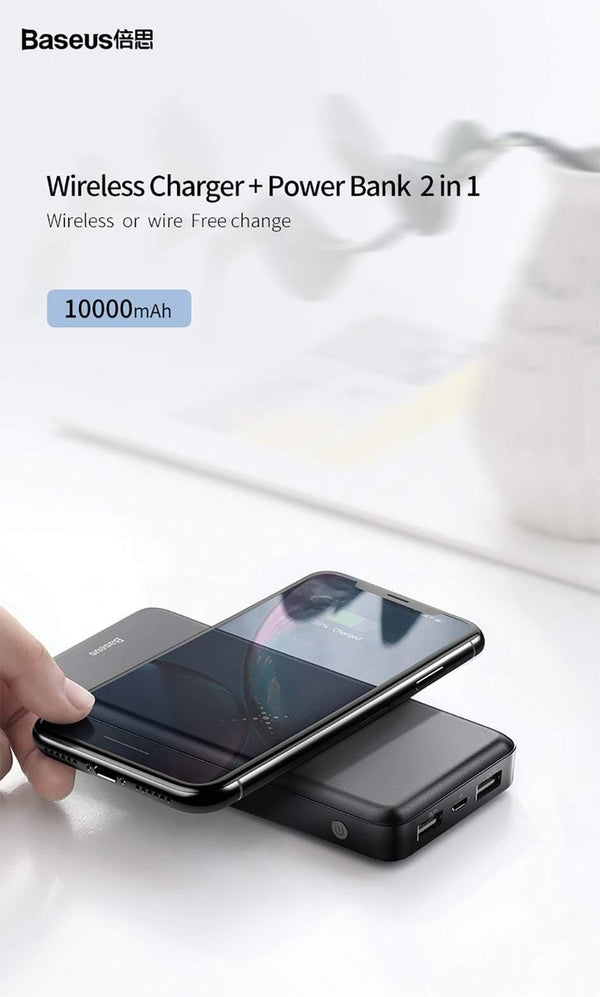 Planet Gates China / Black Baseus Qi Wireless Charger Power Bank 10000mAh 10000 mAh Poverbank External Battery Wireless Charging Powerbank For Mobile Phone
