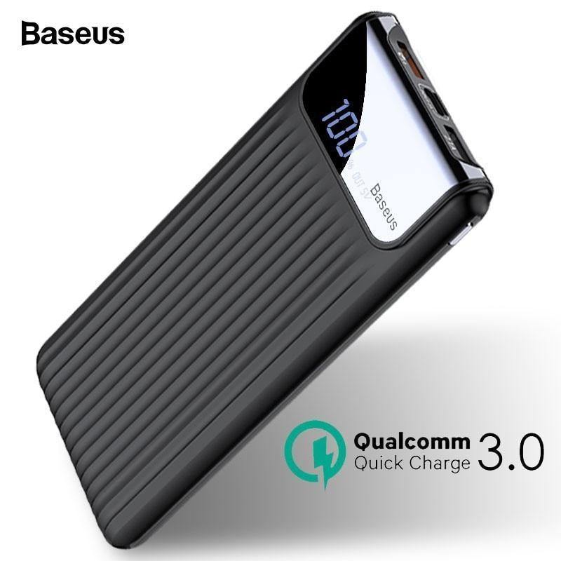 Planet Gates China / Black Baseus Quick Charge 3.0 10000mAh Power Bank LCD 10000 mAh Powerbank External Battery Charger For Mobile Phone Pover Poverbank
