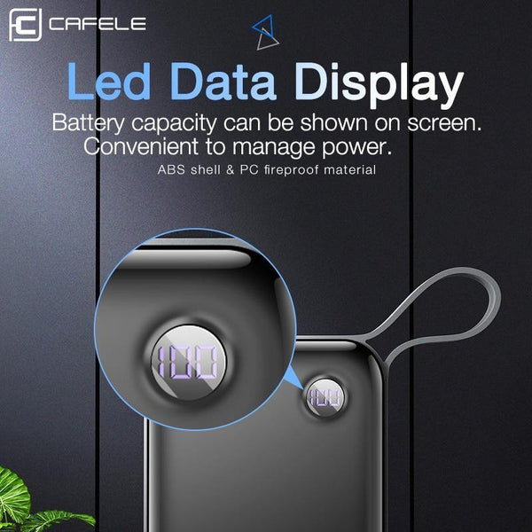 Planet Gates China / Black CAFELE 10000 mAh Power Bank Dual USB Output External Battery Pack Micro and Type C Input Power Bank LED Display 5V 2.1A
