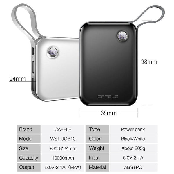 Planet Gates China / Black CAFELE 10000 mAh Power Bank Dual USB Output External Battery Pack Micro and Type C Input Power Bank LED Display 5V 2.1A