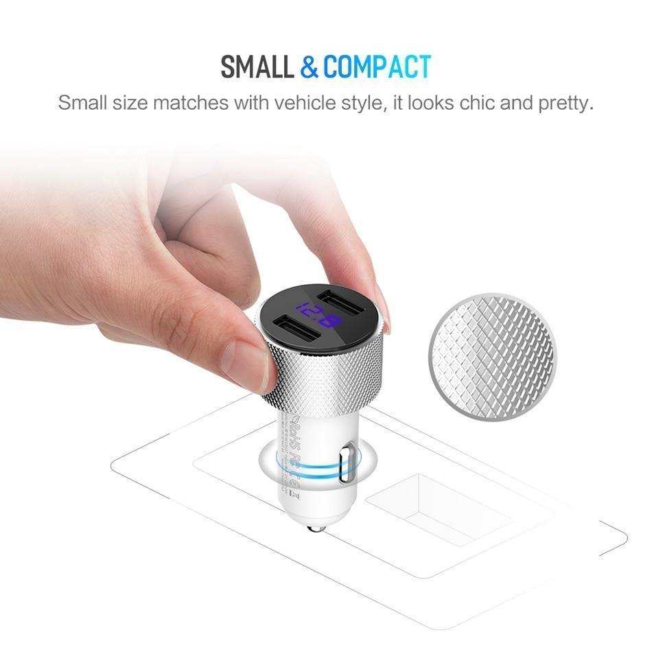 Planet Gates China / Black Car Charger ROCK Mini Dual USB Car Charger LED Display Universal 3.4A Mobile Phone Tablet Fast Charging Usb Charger for Car 2 Usb Adapter