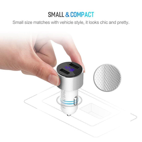 ROCK Mini Dual USB Car Charger LED Display Universal 3.4A Mobile Phone Tablet Fast Charging Usb Charger for Car 2 Usb Adapter - Planet Gates