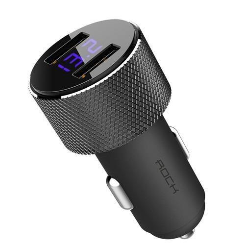 Planet Gates China / Black Car Charger ROCK Mini Dual USB Car Charger LED Display Universal 3.4A Mobile Phone Tablet Fast Charging Usb Charger for Car 2 Usb Adapter