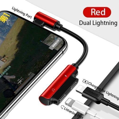 Planet Gates China / Black Dual iOS Aux Audio Cable Adapter Lightning to 3.5mm audio Earphone Headphone Charging Adapter USB Cable For iPhone 7 cable Adapter