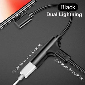 Planet Gates China / Black Dual iOS New Aux Audio Cable Adapter Lightning to 3.5mm audio Earphone Headphone Charging Adapter USB Cable For iPhone 7 cable Adapter