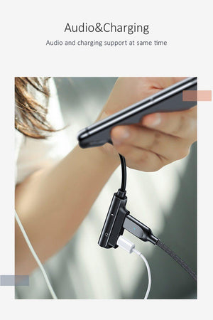 Planet Gates China / Black Dual iOS New Aux Audio Cable Adapter Lightning to 3.5mm audio Earphone Headphone Charging Adapter USB Cable For iPhone 7 cable Adapter