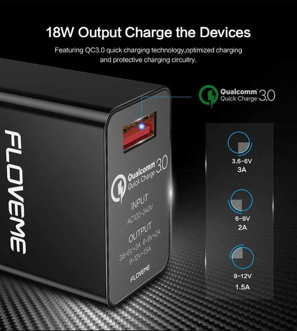 Planet Gates China / Black EU Plug FLOVEME 18W Quick Charge 3.0 USB Charger & QC 2.0 Wall Phone Charger For iPhone Samsung S8 S9 Xiaomi mi 8 Fast Charger For Phone