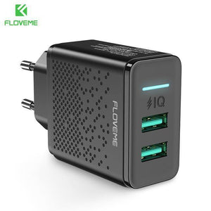 Planet Gates China / Black EU Plug FLOVEME Dual USB Charger for iPhone X 7 8 iPad 5V 2.4A Fast Charging Wall Phone Charger for Xiaomi Huawei Mate 20 Pro EU Adapter