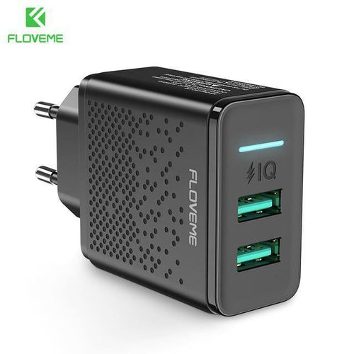 Planet Gates China / Black EU Plug FLOVEME Dual USB Charger for iPhone X 7 8 iPad 5V 2.4A Fast Charging Wall Phone Charger for Xiaomi Huawei Mate 20 Pro EU Adapter