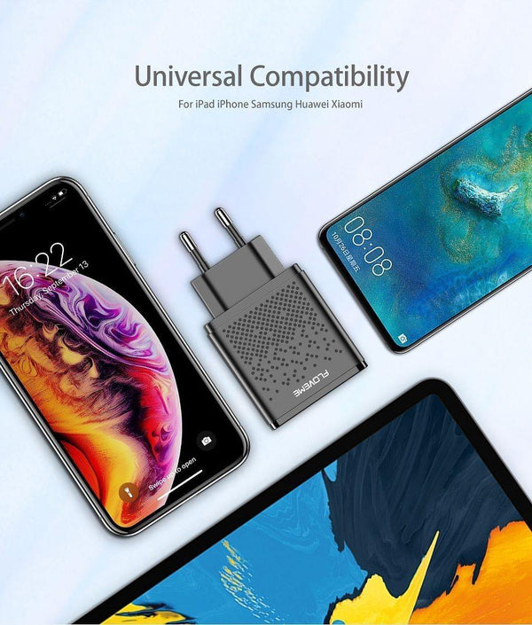 Planet Gates China / Black EU Plug FLOVEME Dual USB Charger for iPhone X 7 8 iPad 5V 2.4A Fast Charging Wall Phone Charger for Xiaomi Huawei Mate 20 Pro EU Adapter