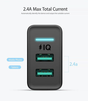 Planet Gates China / Black EU Plug FLOVEME Dual USB Charger for iPhone X 7 8 iPad 5V 2.4A Fast Charging Wall Phone Charger for Xiaomi Huawei Mate 20 Pro EU Adapter