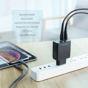 Planet Gates China / Black EU Plug FLOVEME Dual USB Charger for iPhone X 7 8 iPad 5V 2.4A Fast Charging Wall Phone Charger for Xiaomi Huawei Mate 20 Pro EU Adapter