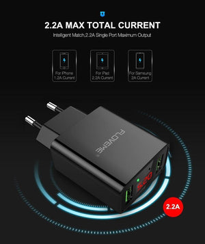 Planet Gates China / Black EU Plug FLOVEME USB Charger 2 Ports LED Display Smart Mobile Phone Charger For iPhone Samsung Xiaomi Tablet Wall Travel Adapter EU Plug