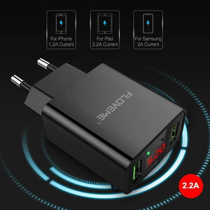 Planet Gates China / Black EU Plug FLOVEME USB Charger 2 Ports LED Display Smart Mobile Phone Charger For iPhone Samsung Xiaomi Tablet Wall Travel Adapter EU Plug