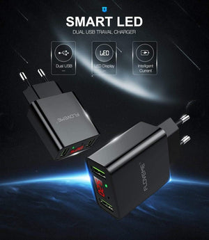 Planet Gates China / Black EU Plug FLOVEME USB Charger 2 Ports LED Display Smart Mobile Phone Charger For iPhone Samsung Xiaomi Tablet Wall Travel Adapter EU Plug