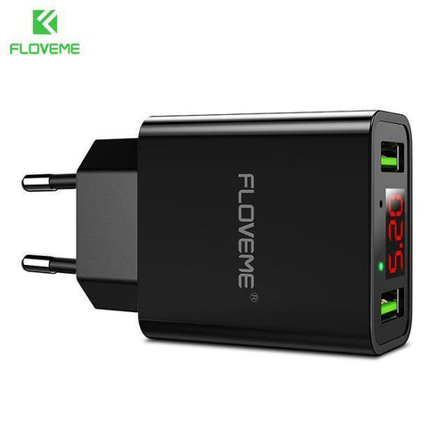 Planet Gates China / Black EU Plug FLOVEME USB Charger 2 Ports LED Display Smart Mobile Phone Charger For iPhone Samsung Xiaomi Tablet Wall Travel Adapter EU Plug