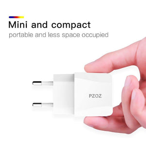 Planet Gates China / Black  EU Plug PZOZ Dual USB Charger 2a Fast Charging Travel EU Plug Adapter portable Wall charger Mobile Phone cable For iphone Samsung xiaomi
