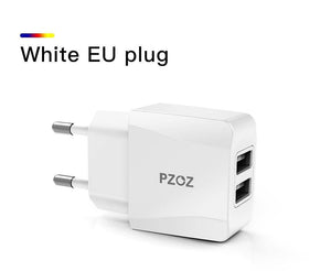Planet Gates China / Black  EU Plug PZOZ Dual USB Charger 2a Fast Charging Travel EU Plug Adapter portable Wall charger Mobile Phone cable For iphone Samsung xiaomi